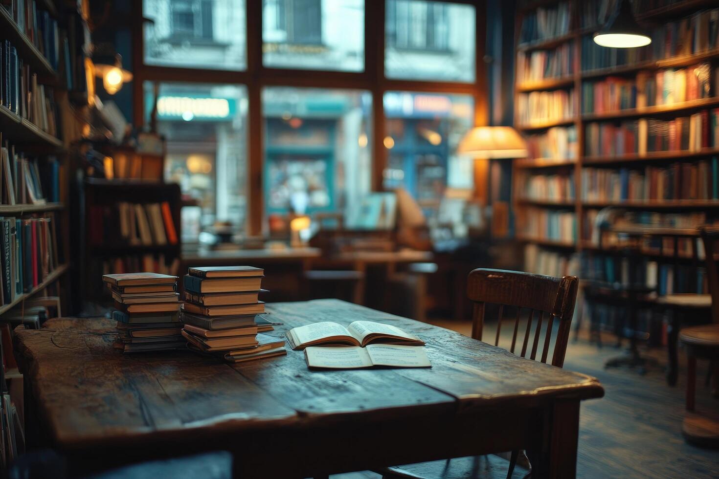 Open Concept Library with Large Windows and Cozy Chairs photo