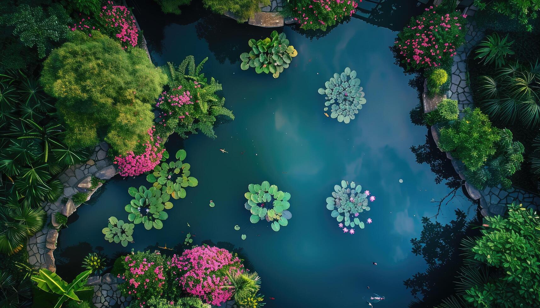 Aerial View of a Pond Surrounded by Lush Greenery photo