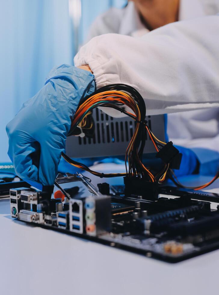 Electronics technician, electronic engineering electronic repair, electronics measuring and testing, repair and maintenance concepts. photo