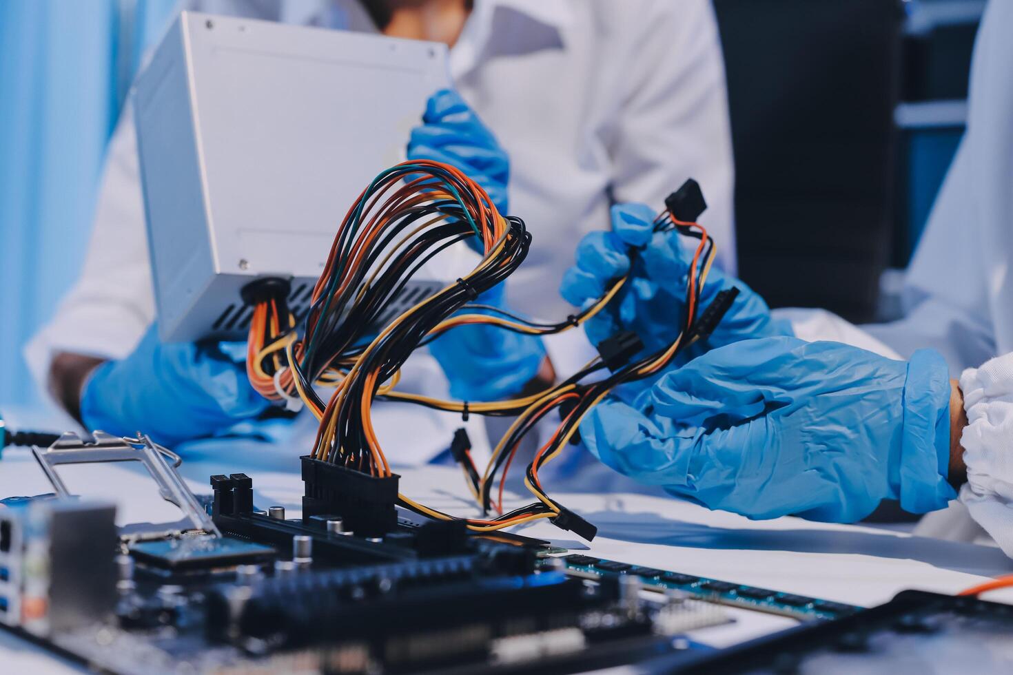 Electronics technician, electronic engineering electronic repair, electronics measuring and testing, repair and maintenance concepts. photo