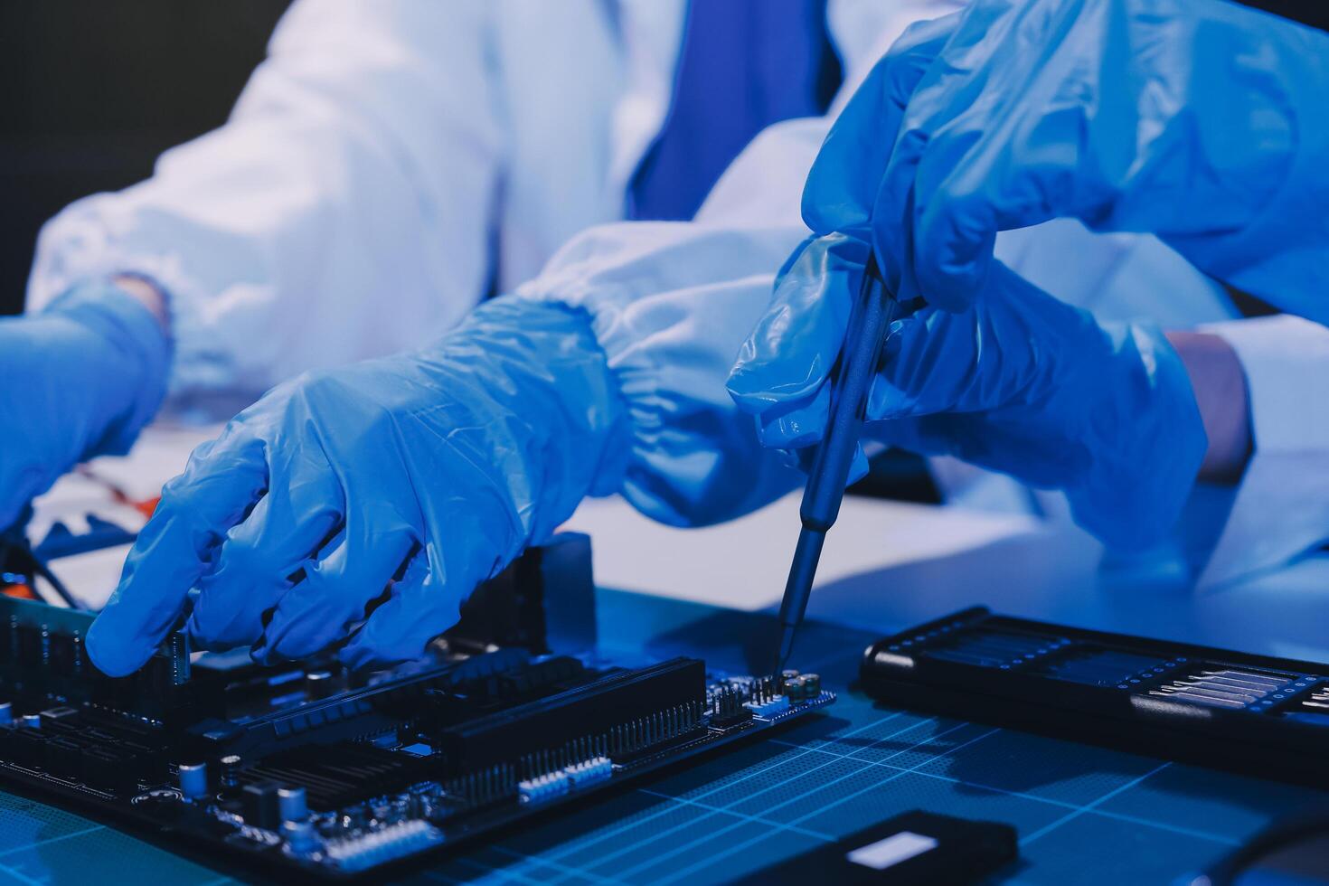 Electronics technician, electronic engineering electronic repair, electronics measuring and testing, repair and maintenance concepts. photo