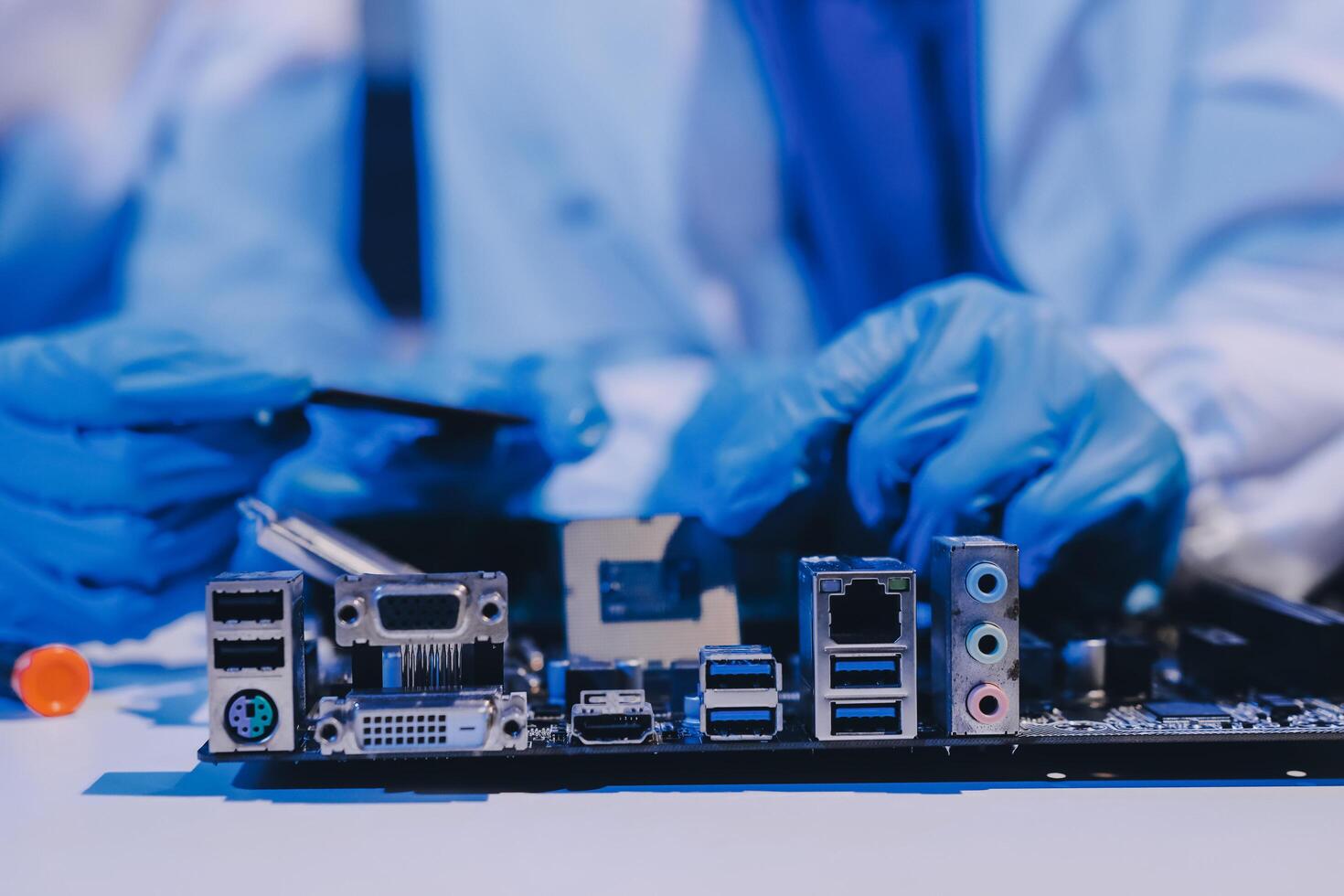 Electronics technician, electronic engineering electronic repair, electronics measuring and testing, repair and maintenance concepts. photo