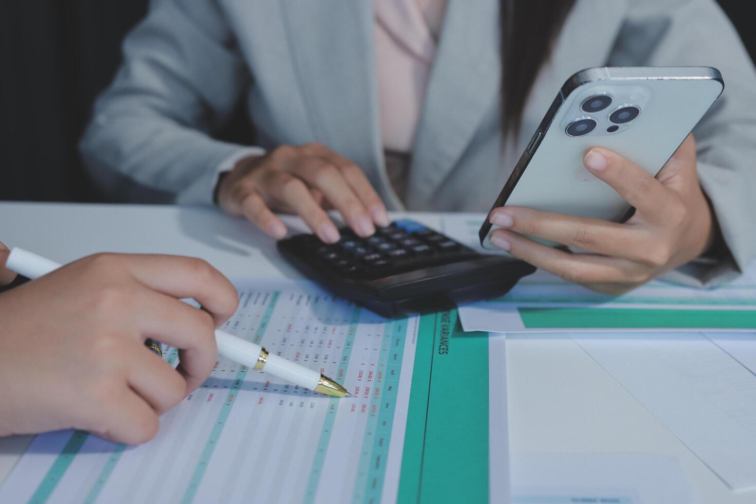 Team of business people are meeting to analyze data for marketing plan,Market research reports and income statistics, Financial and Accounting concept. photo
