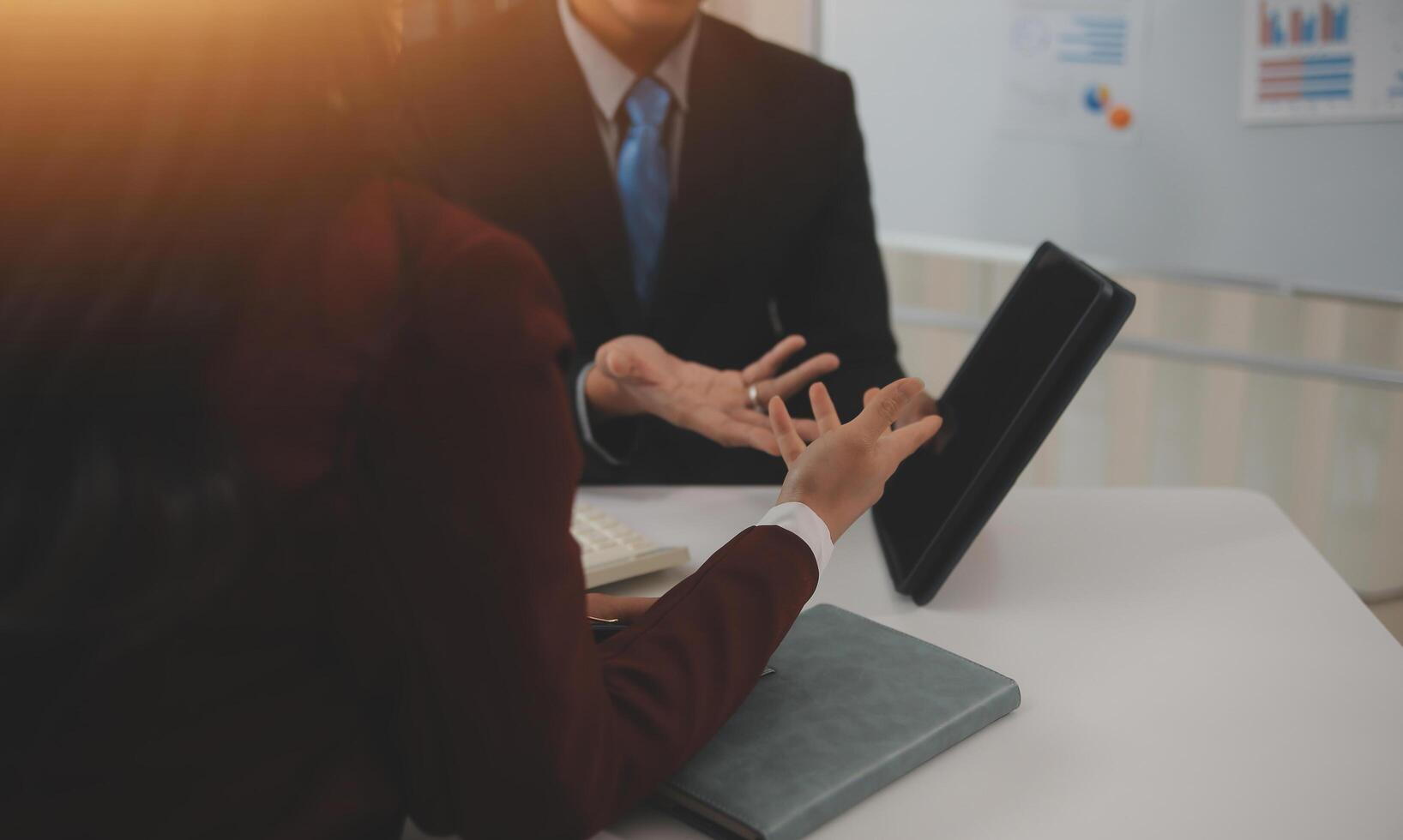 Audit concept,Administrator business man financial inspector and secretary making report calculating balance. Internal Revenue Service checking document. photo