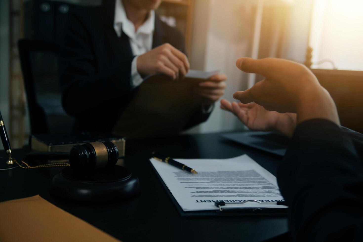 Law theme, gavel or mallet of the judge, lawyer enforcement officers, evidence-based cases taken into account in the court abount business, legislation. photo