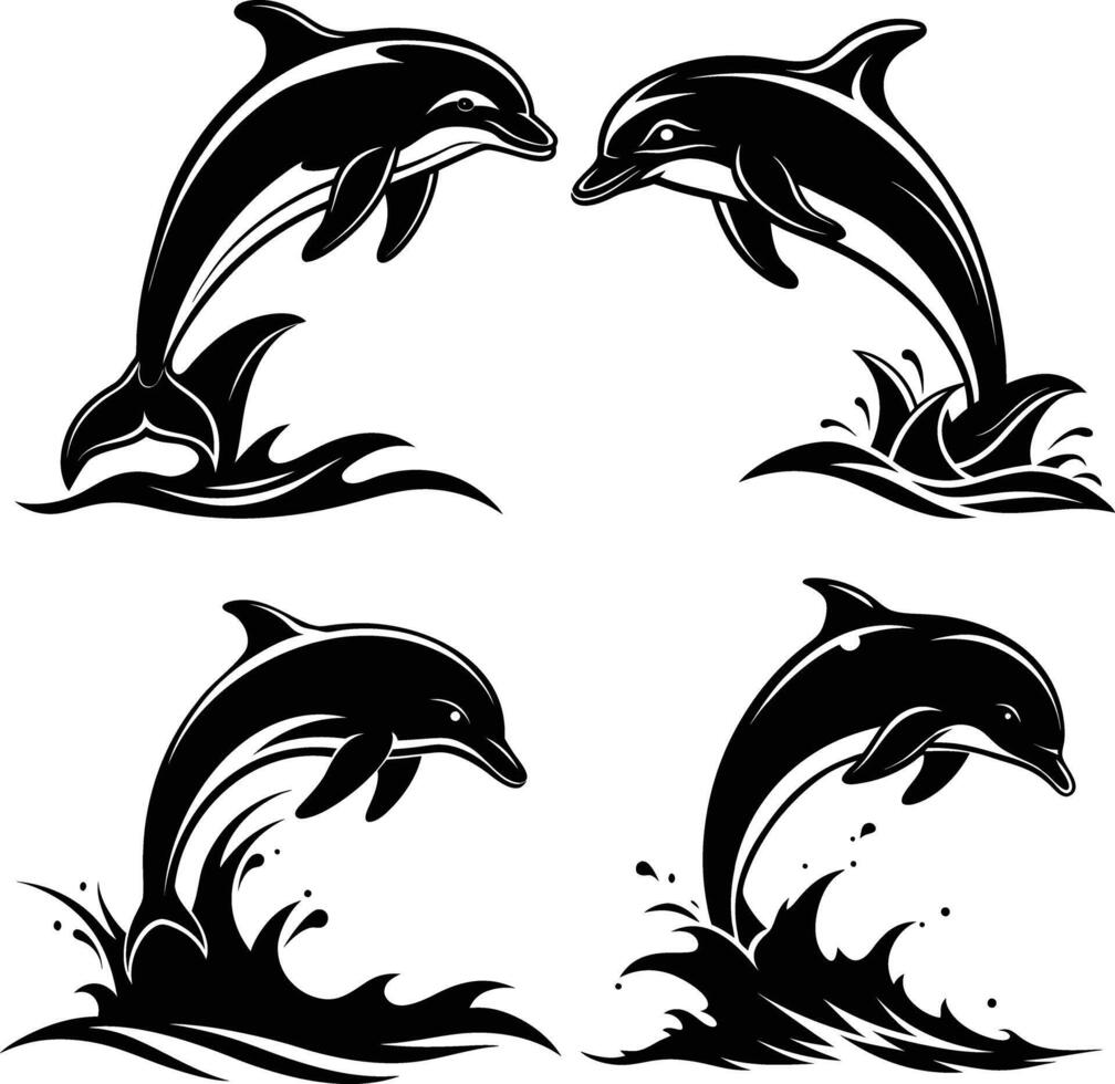 Dolphin black silhouette on white background vector