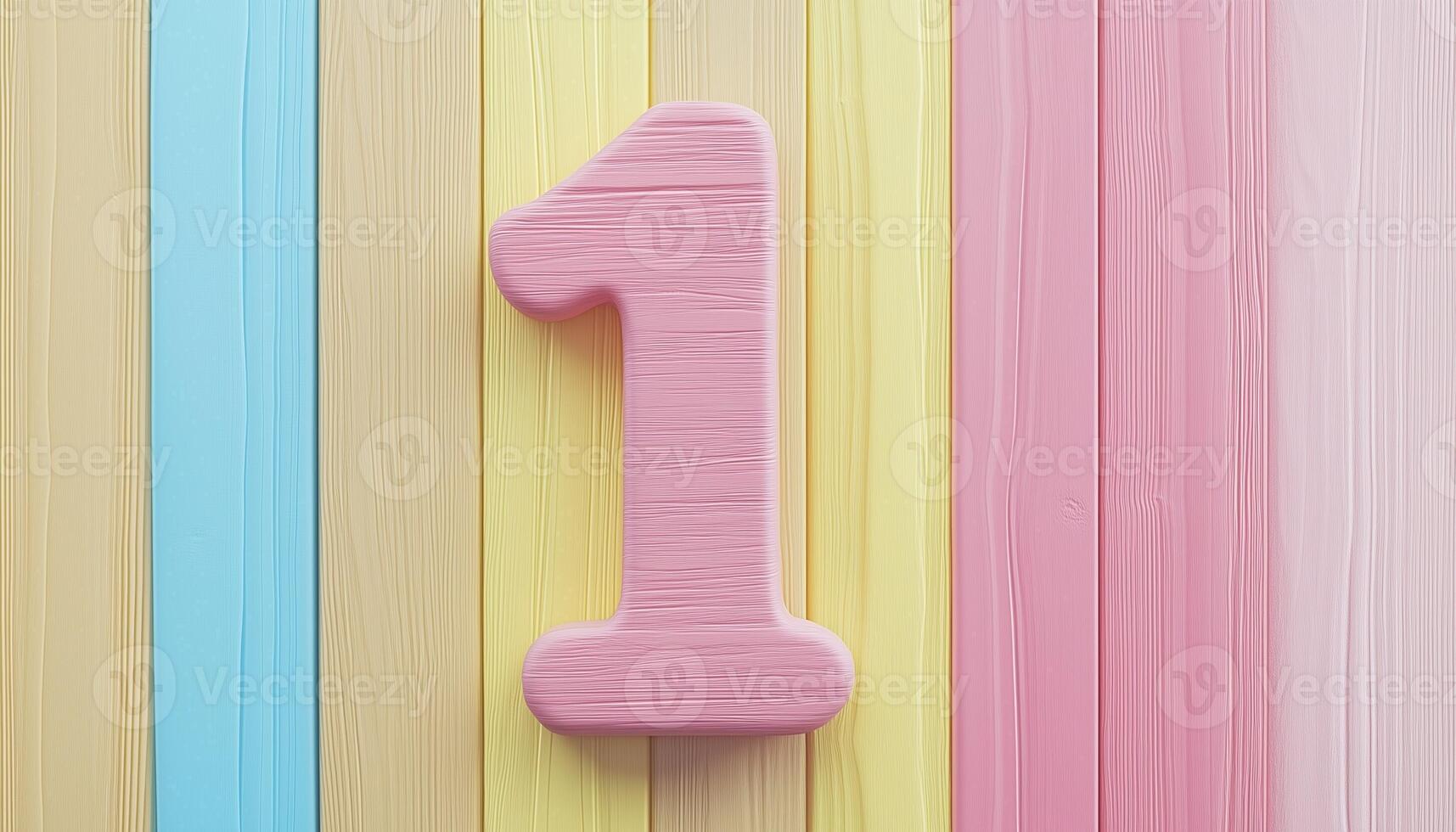 Shape number 1 made from pieces wooden textured in pastel background photo