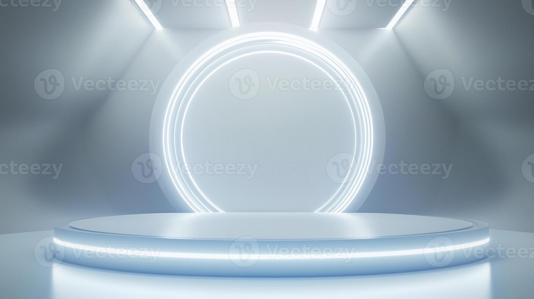 Circle white neon light technology podium stage presentation in room modern technology photo