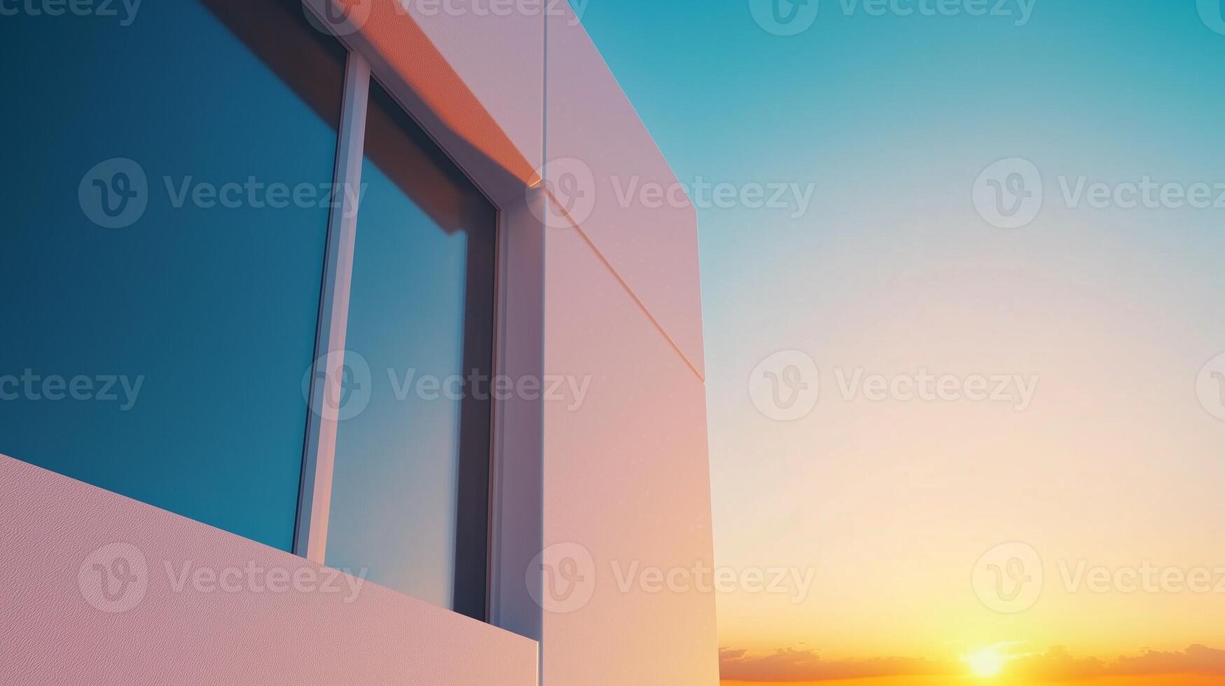Wall of the white building modern architecture futuristic structure with sunset sky photo