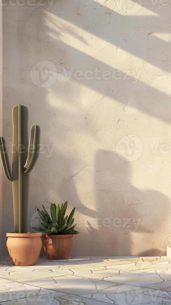 Blank wall concrete pink with cactus potted decoration vintage building photo