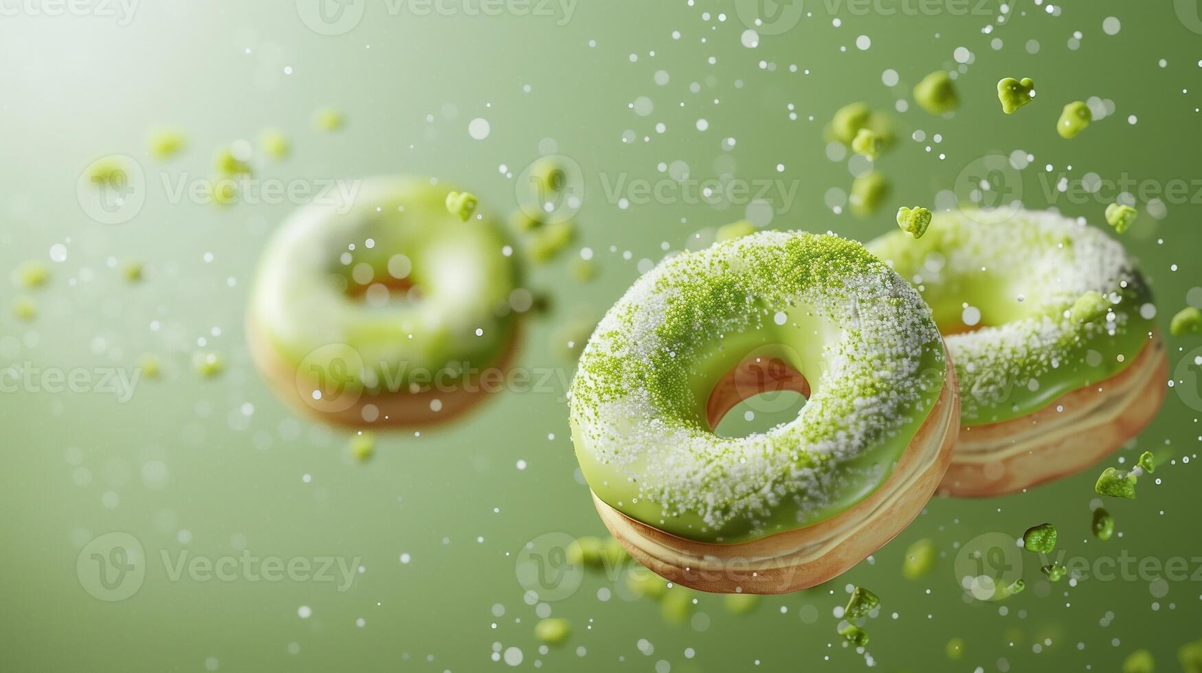 Sweet sprinkle of powdered green tea topping donut fries snack food flying for tea time photo