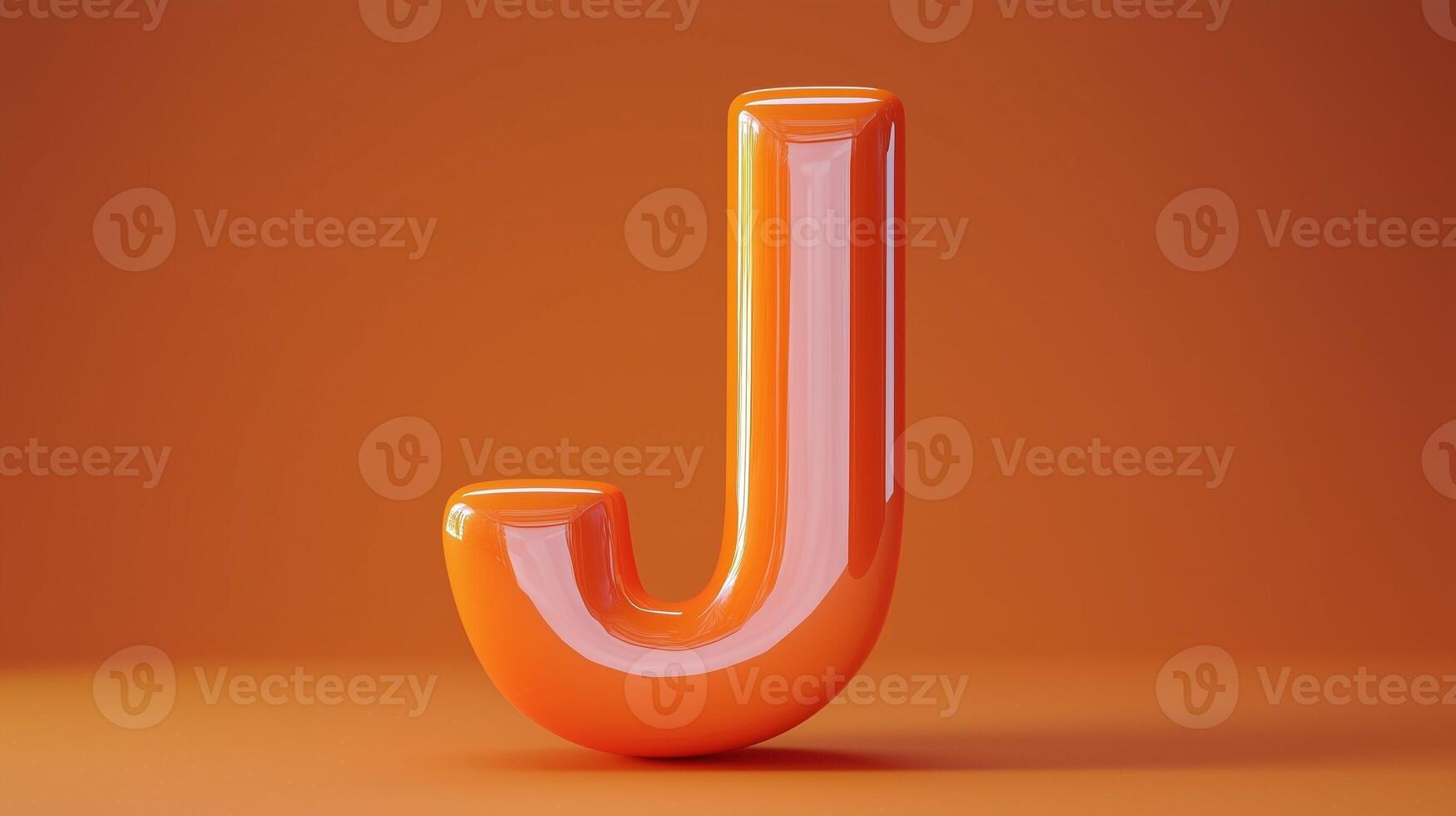 Letter J font orange frame uppercase for children toy learning on solid background photo