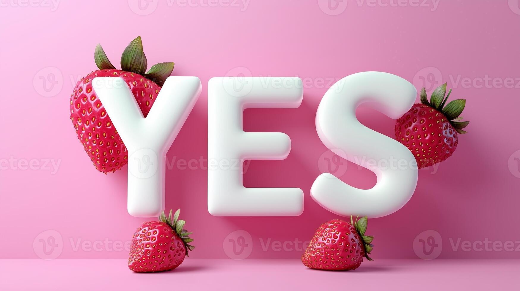 The letter YES is framed by a red strawberry textured fruit for kids on solid background photo