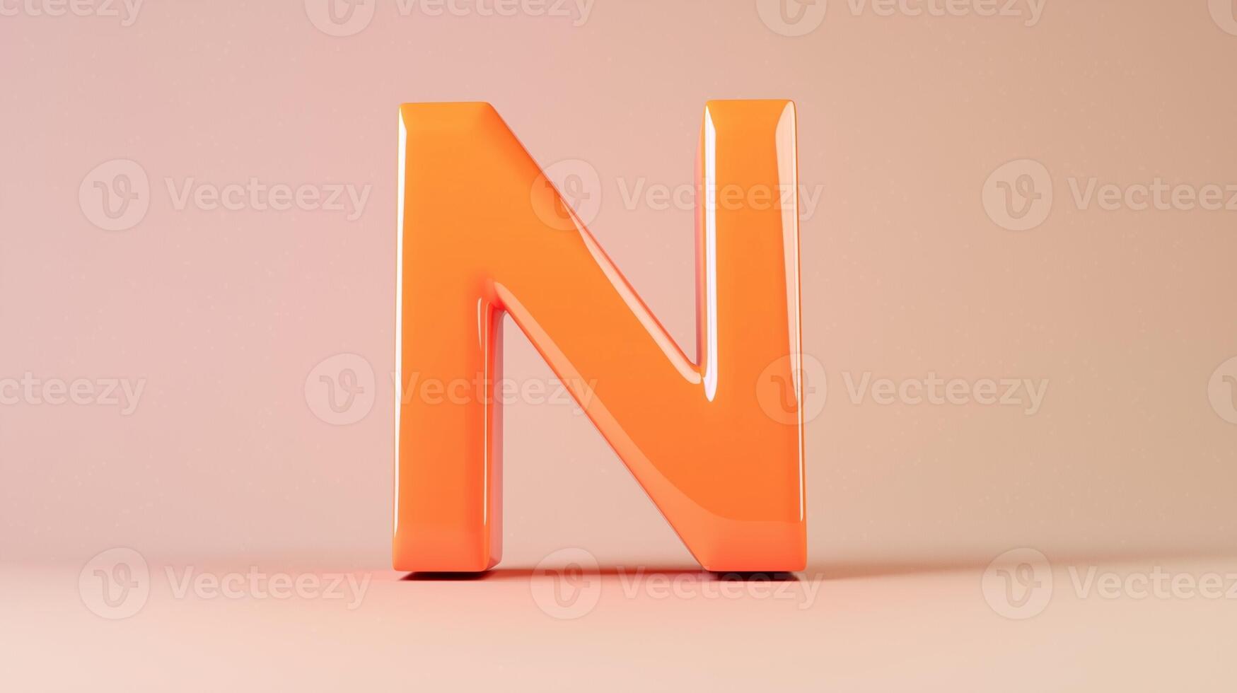 Letter N font orange frame uppercase for children toy learning on solid background photo