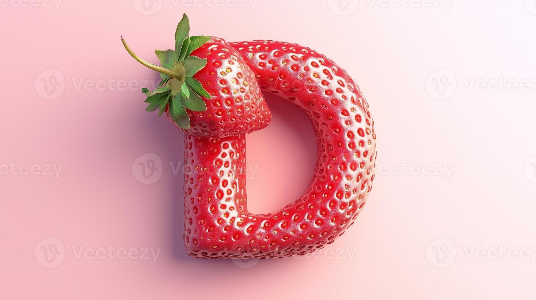 The letter D is framed by a red strawberry textured fruit for kids on solid background photo