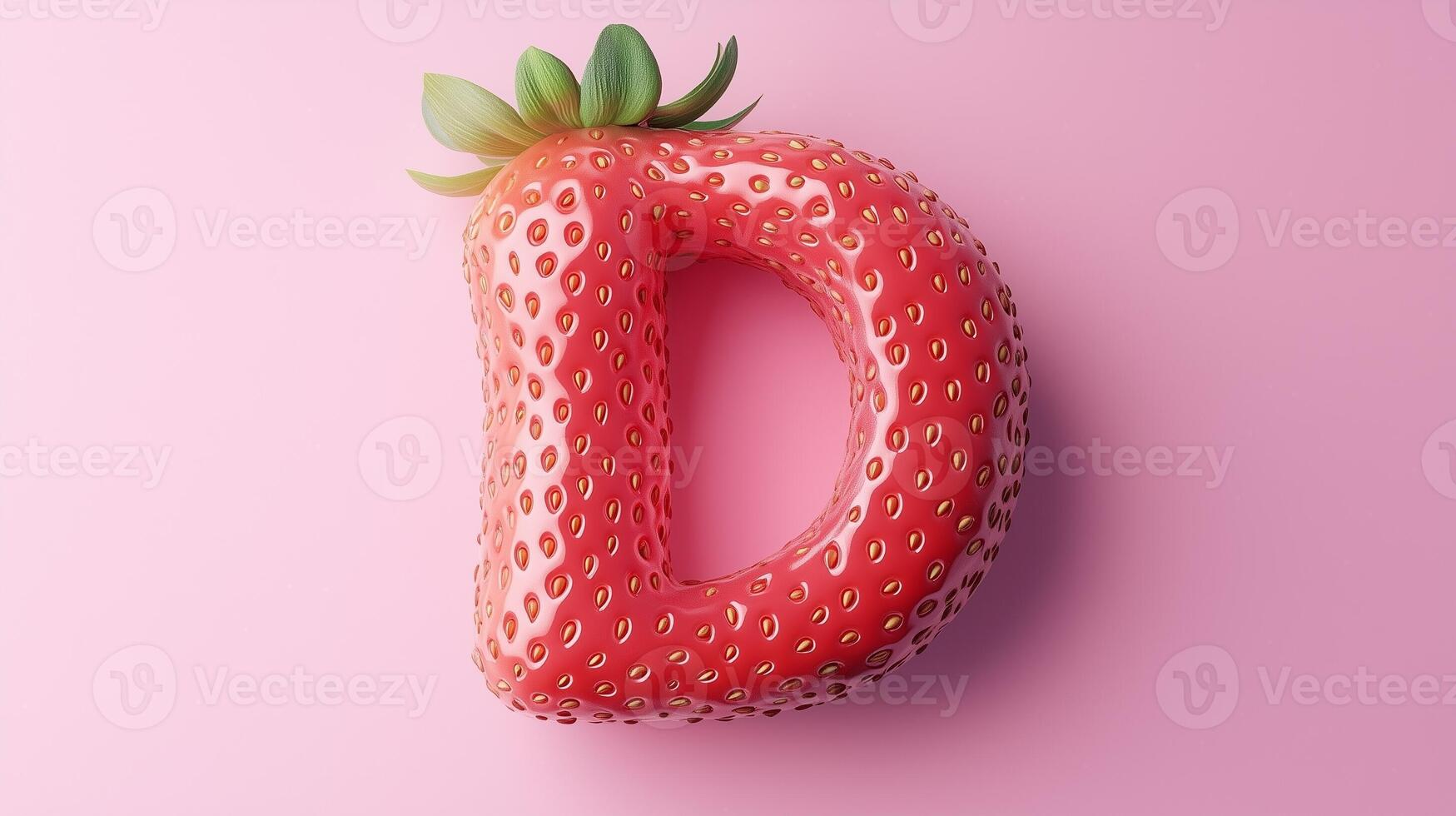 The letter D is framed by a red strawberry textured fruit for kids on solid background photo