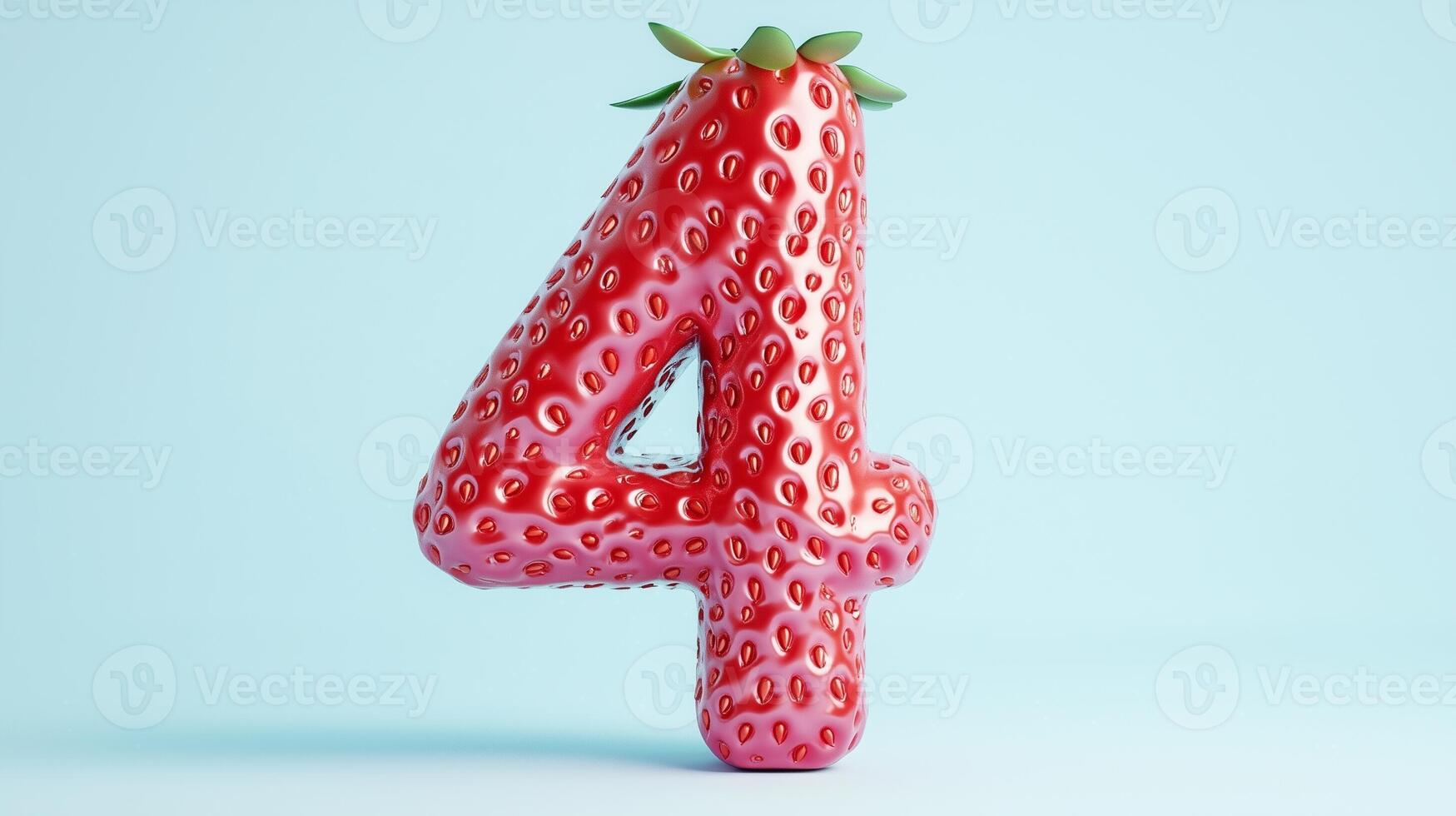 The number 4 is framed by a red strawberry textured fruit for kids on solid background photo