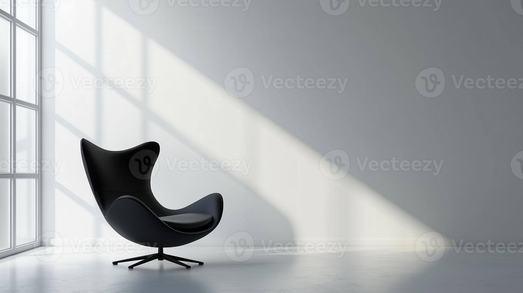 Blank white wall room and black armchair with shadow window light modern building photo