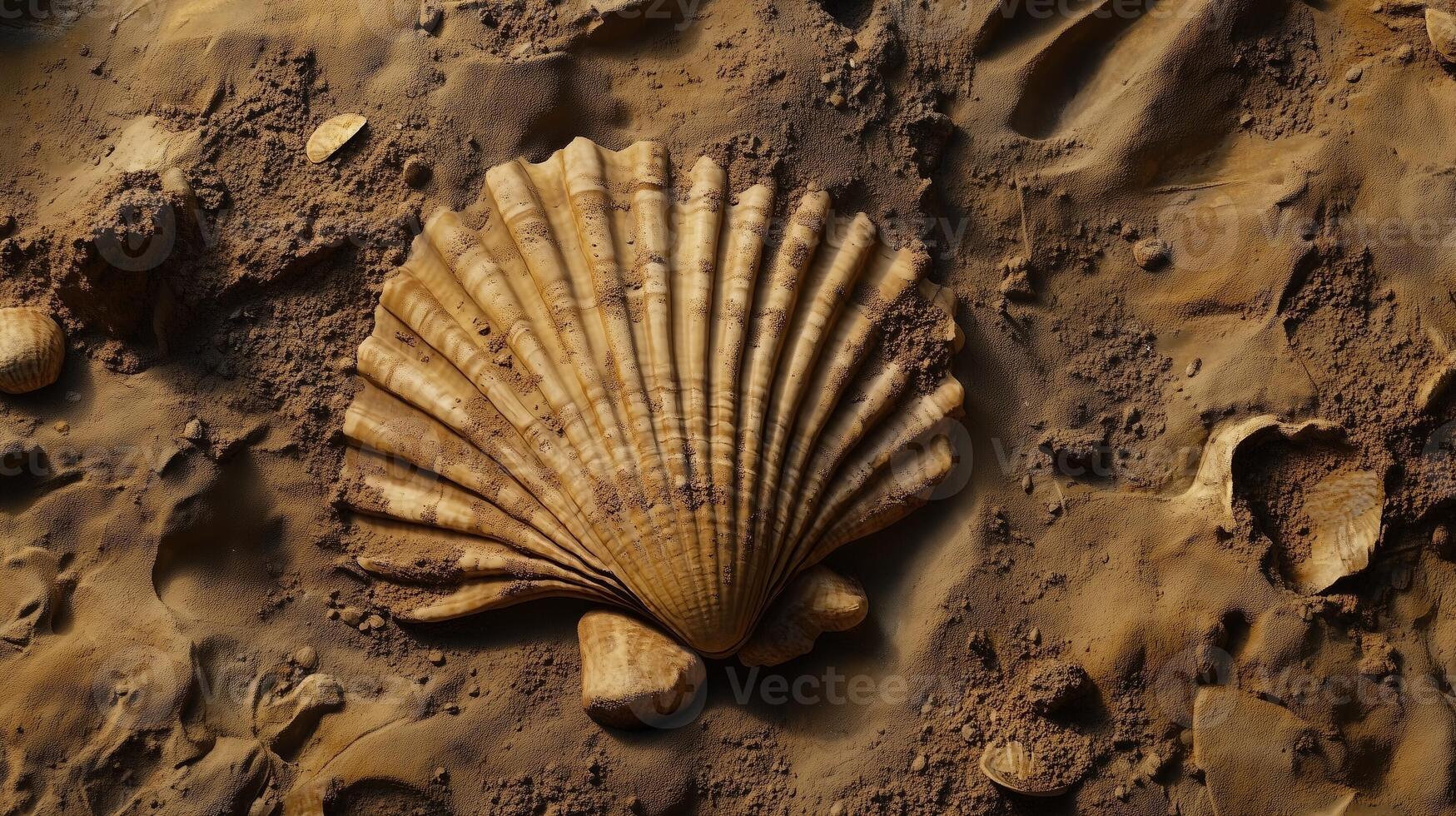 Shell fossil on soil trace print paleontology research study photo