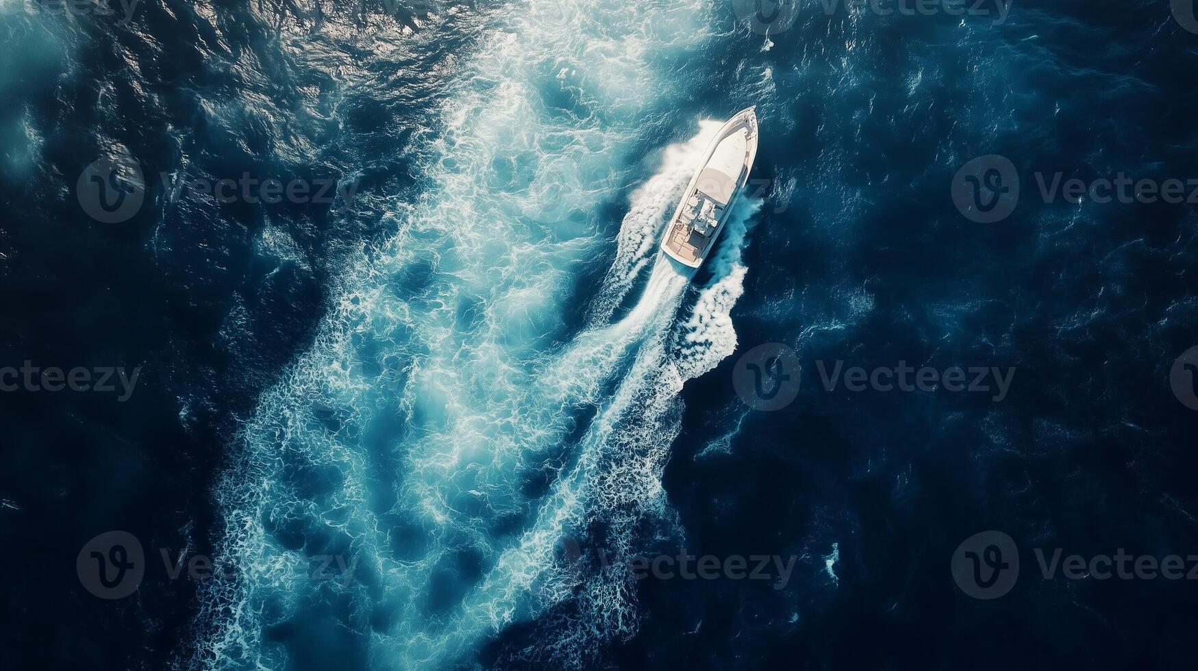 Speed boat on blue ocean water journey transportation aerial view photo