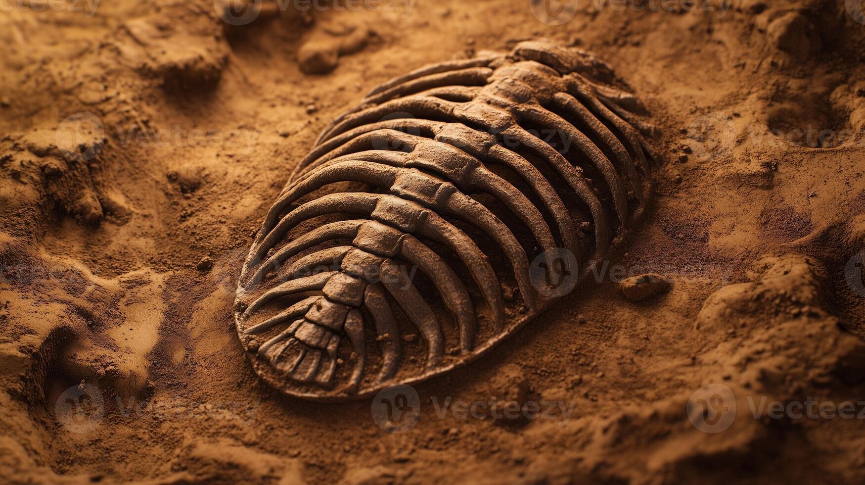 Trilobite skeleton fossil on rock animal paleontology science research study photo
