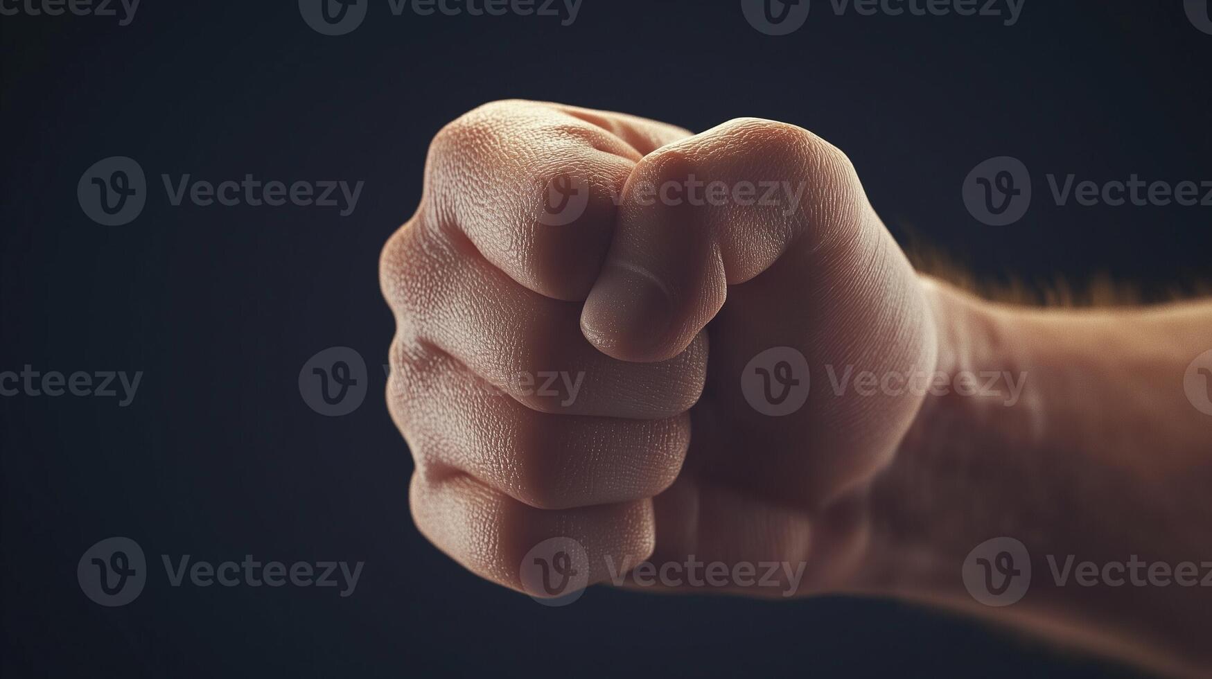 Hands man clenched tightly with enthusiasm fighting power view from side photo