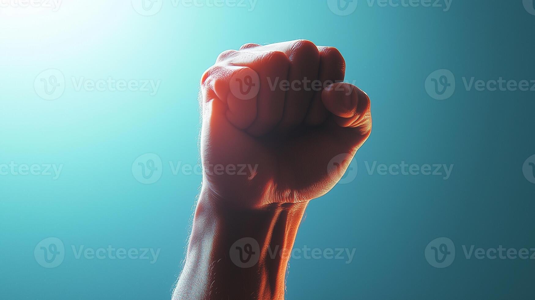 Hands man clenched tightly with enthusiasm fighting power gesture expression photo