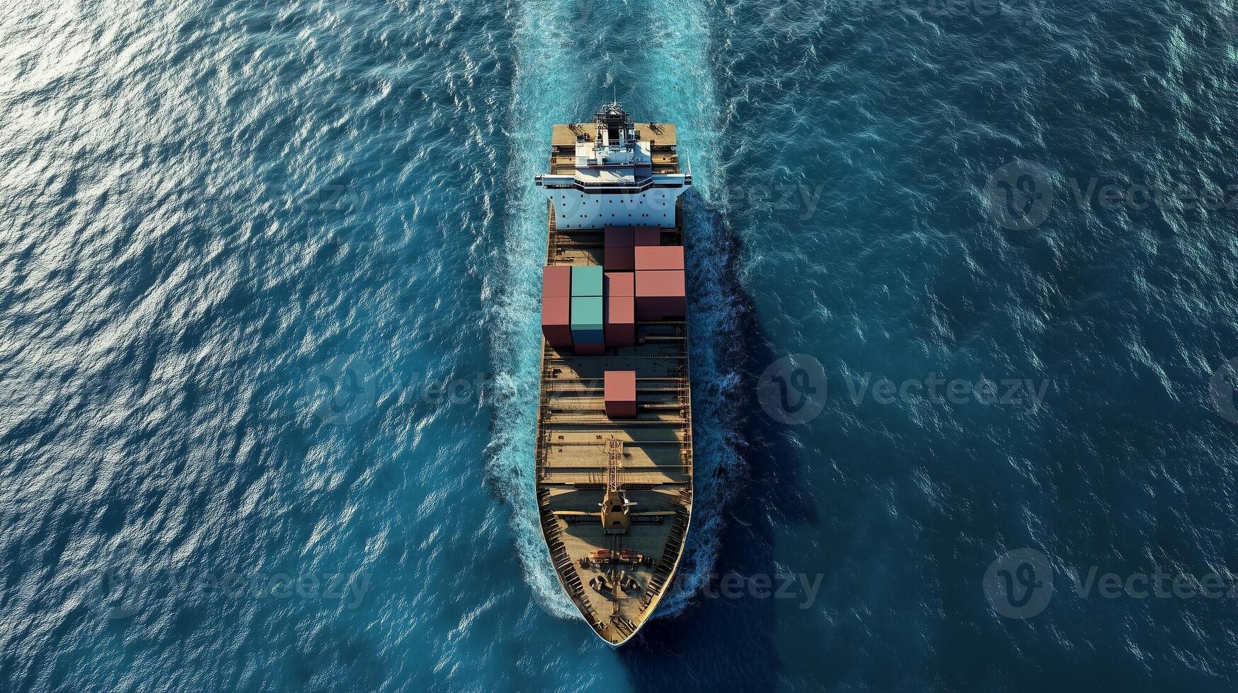 Aerial view cargo ship in ocean for export import industrial product international shippment photo