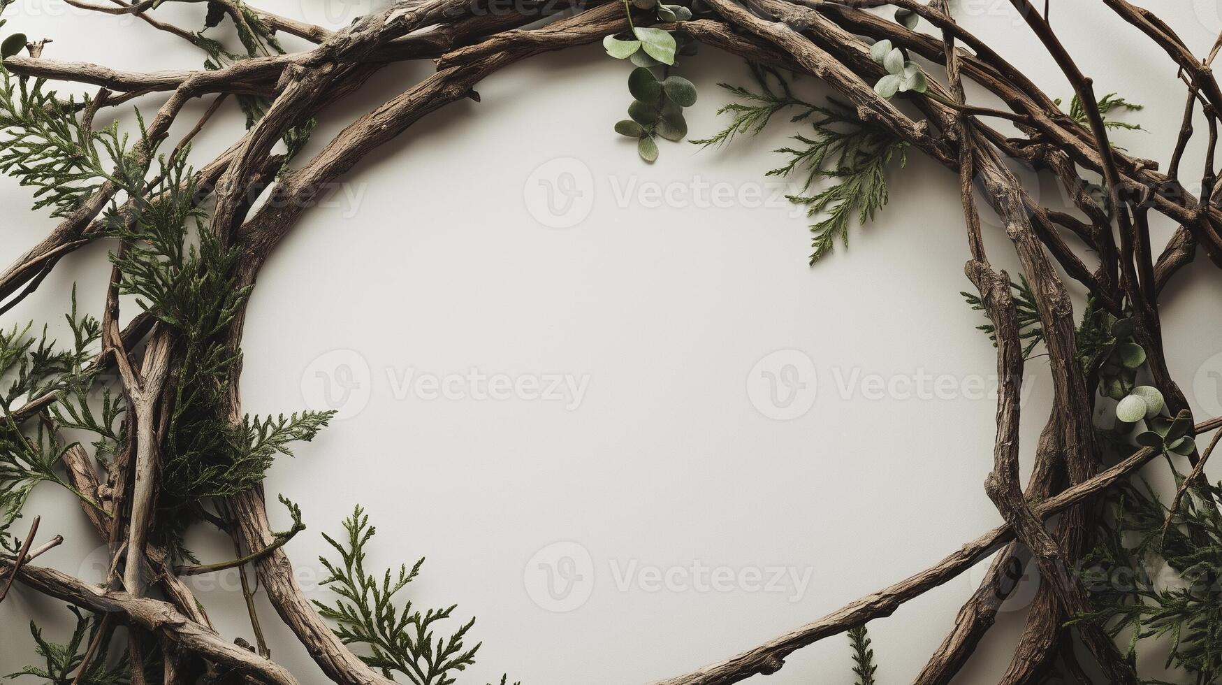 Decorative frame made of circular dry tree branches photo