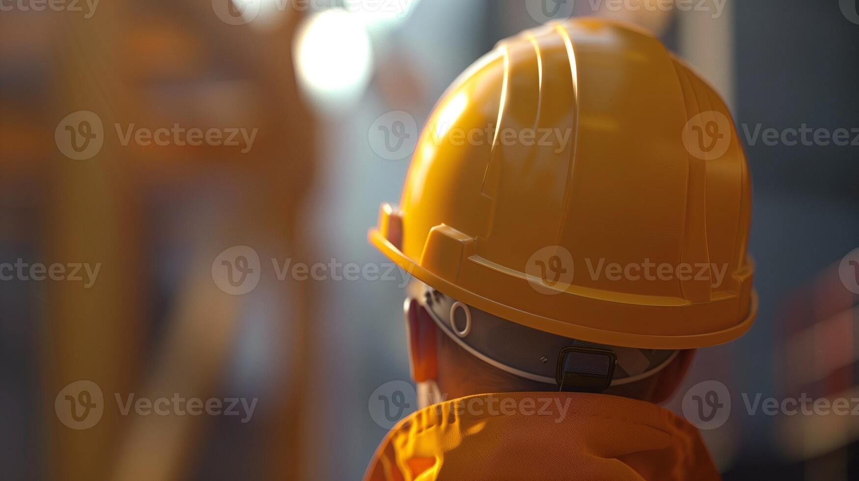 Yellow safety helmet head equipment protection on working place photo