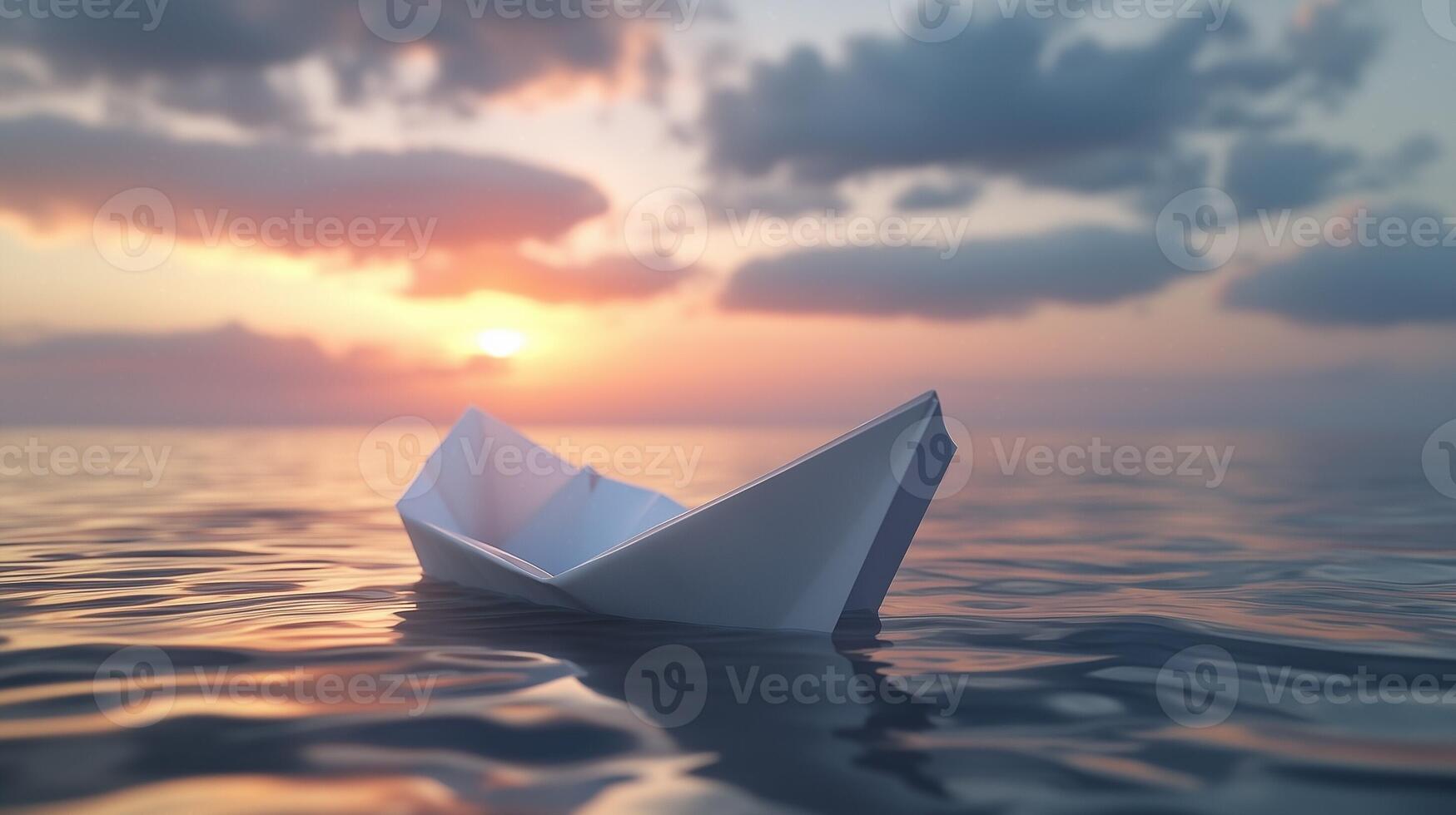 Paper boat in water sailing in ocean for kids toys photo