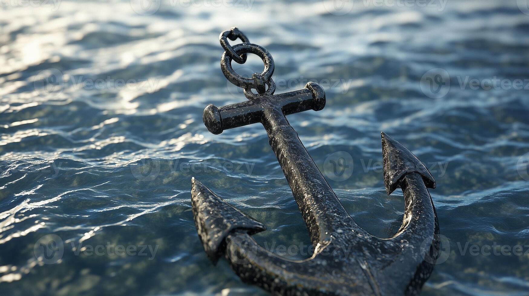 Iron anchor of marine ship in ocean water protection equipment sailing photo