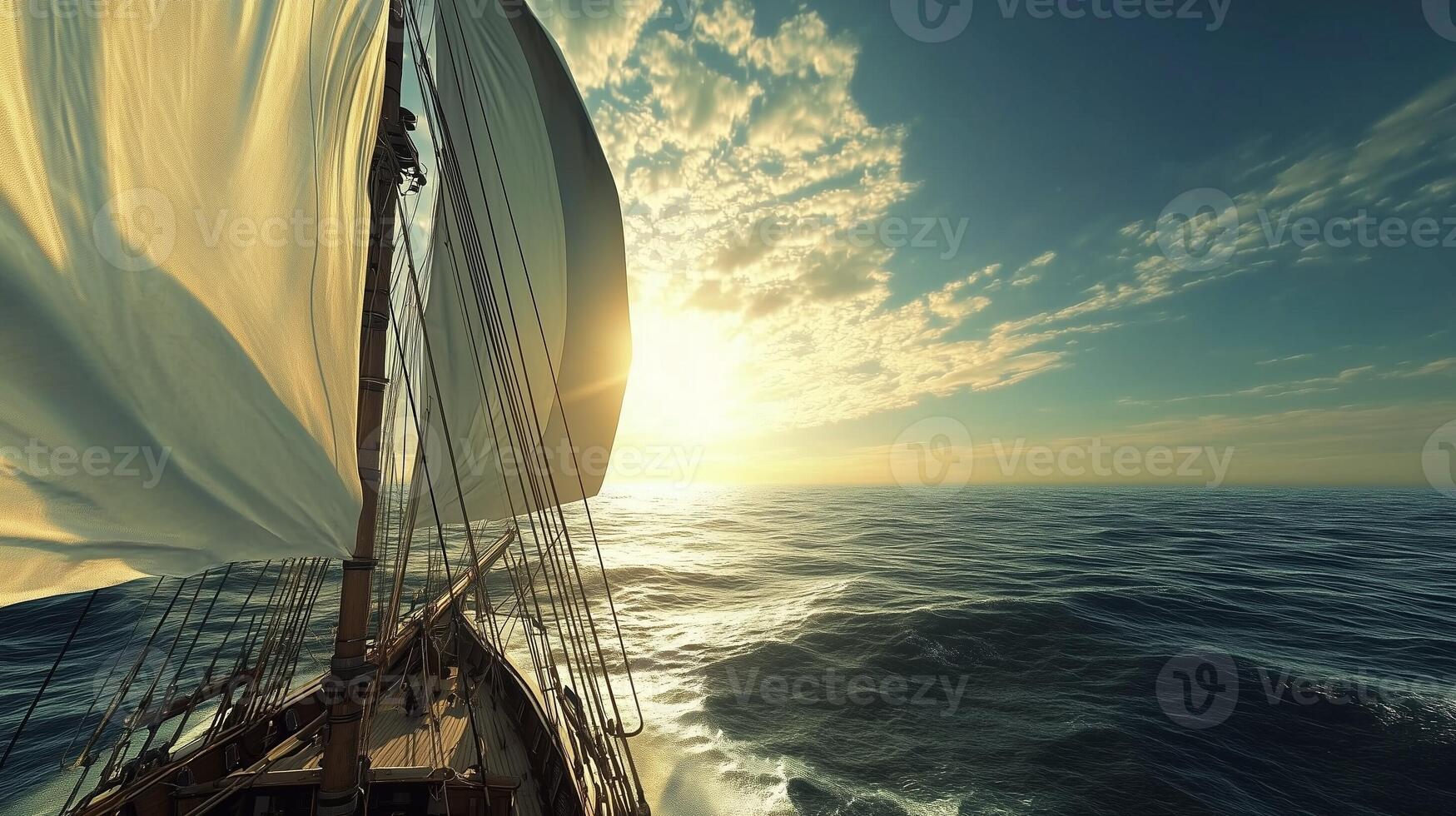 The tip boat ship sailing in ocean with blue sky photo