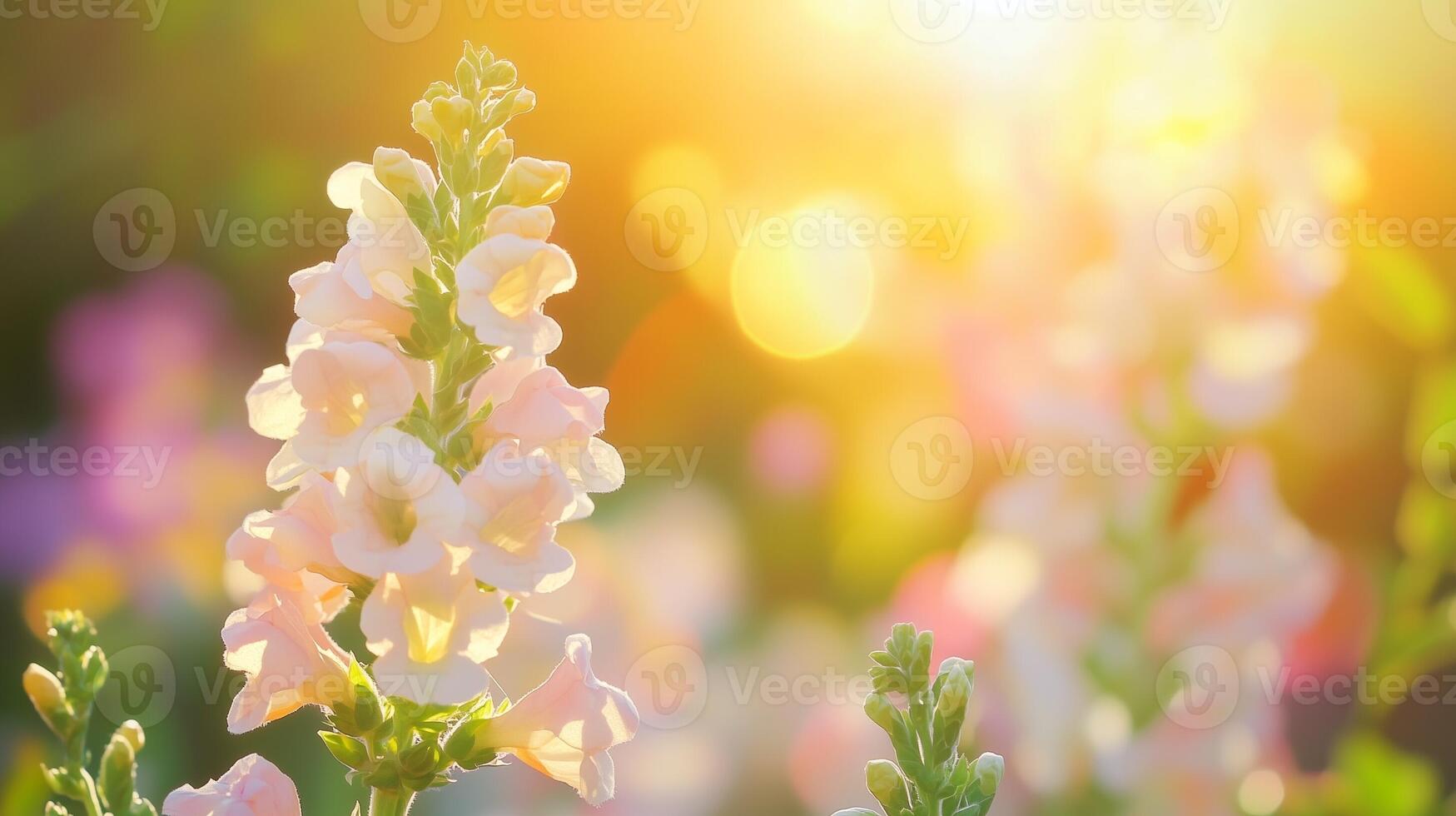 Snapdragon closeup macro flower with vibrant sun light nature background photo