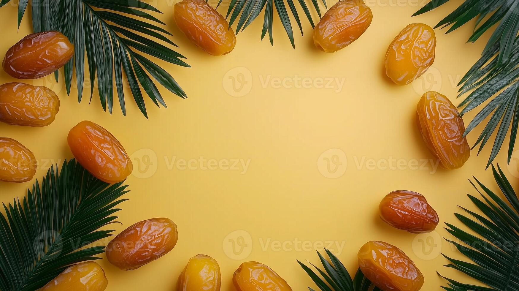 Dates fruit frame and leaves healthy real food snack copy space background photo