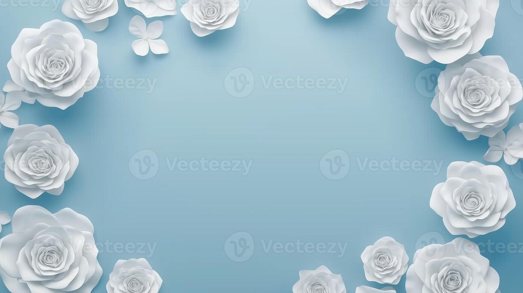 White rose flower rounded border frame pastel background photo