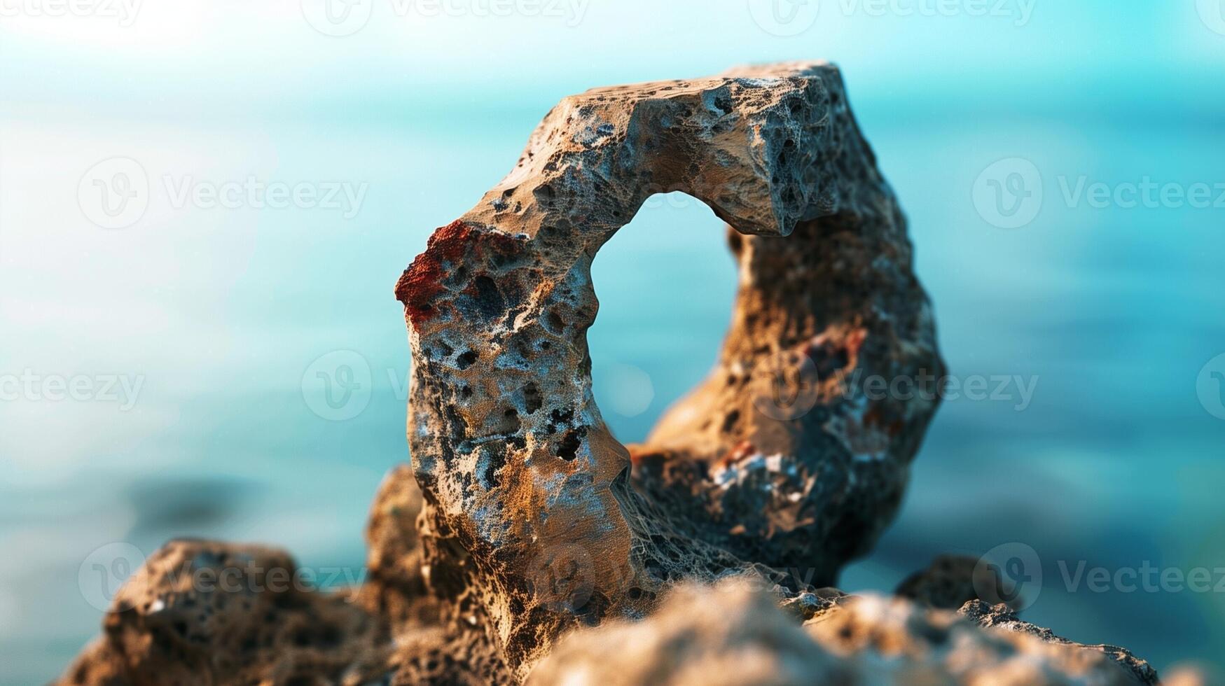 Holes in the rock due to seawater erosion photo