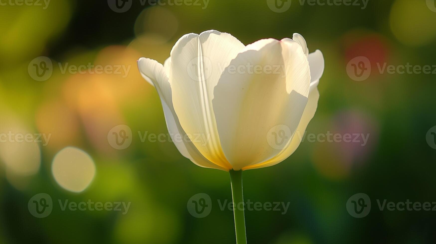 White tulip flower macro photo closeup blurred background