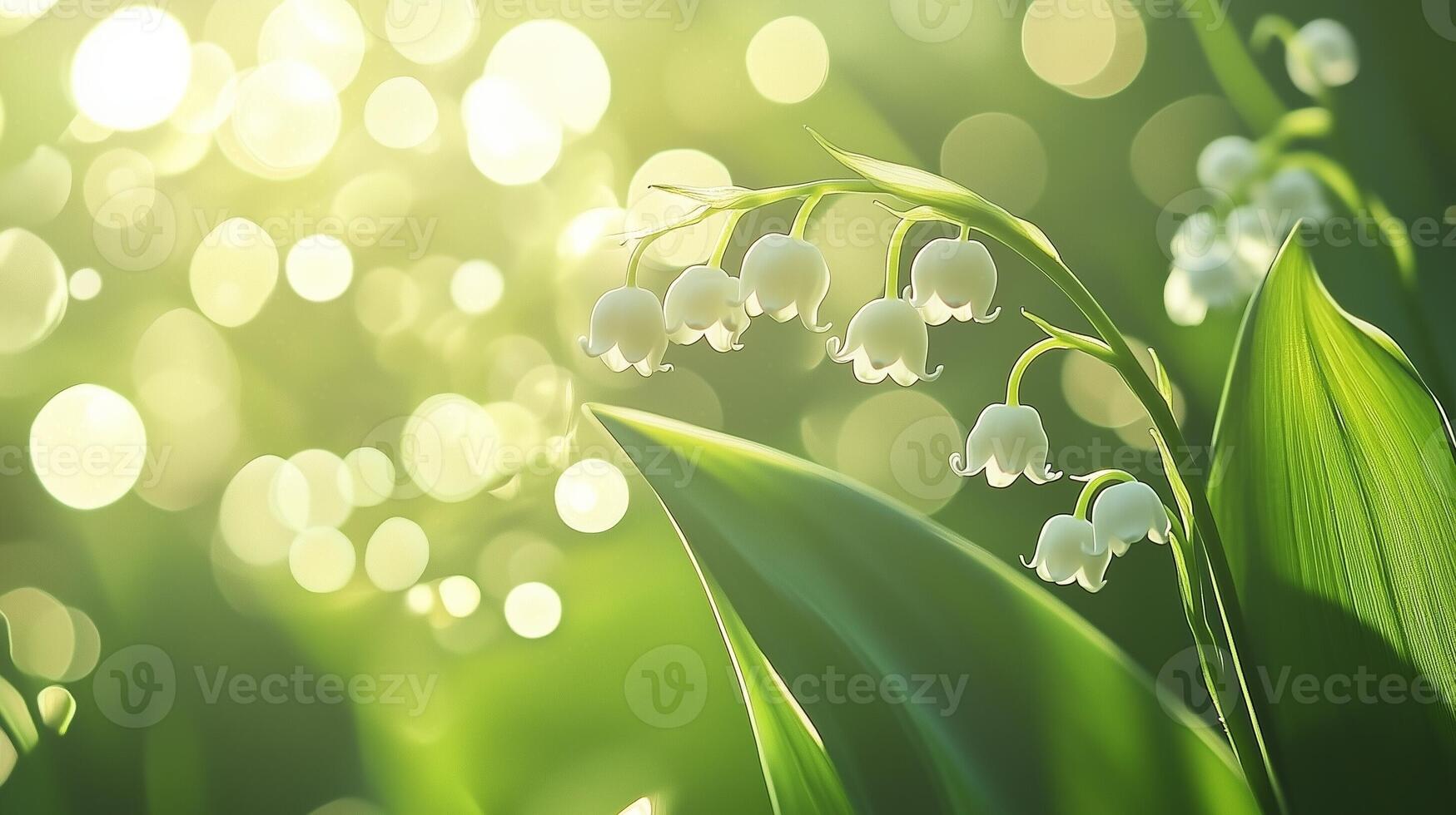 Lily of the valley flower blossoming botanical garden macro photo blurred background