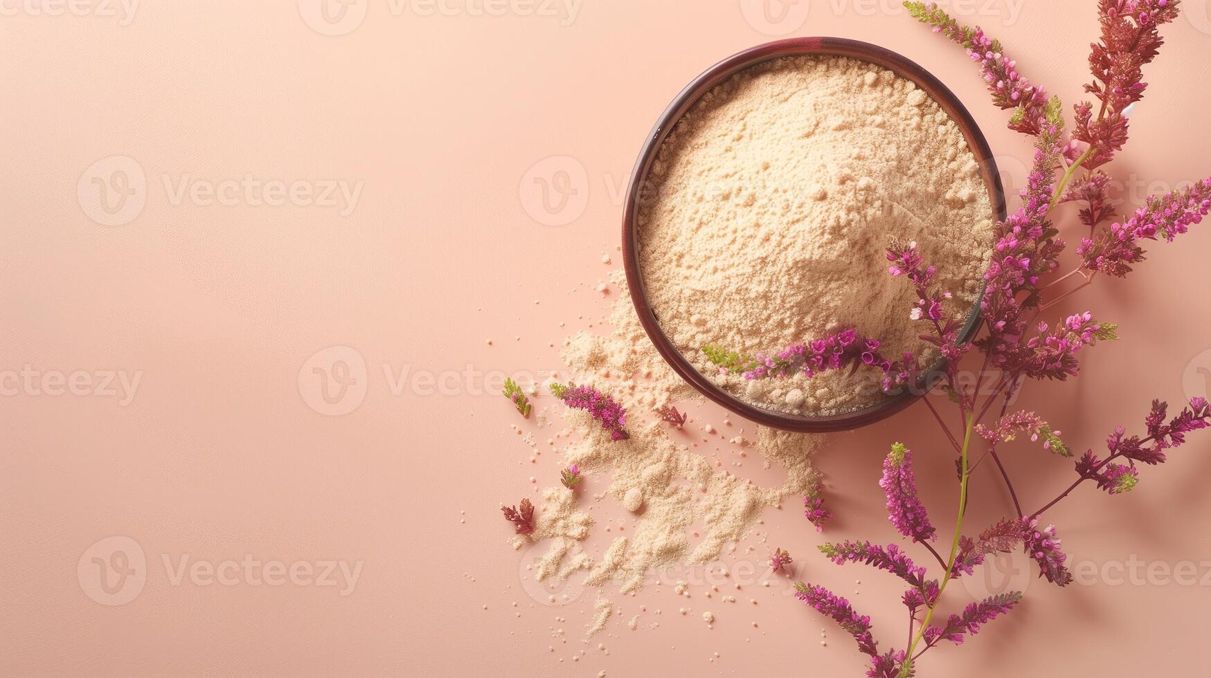 Amaranth flour gluten free on bowl for cooking or baking flat lay copy space photo