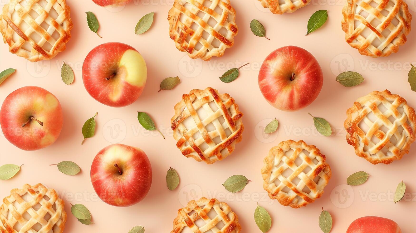 Pie fruity tartlet pattern seamless diagonal and apple slice on pink background photo