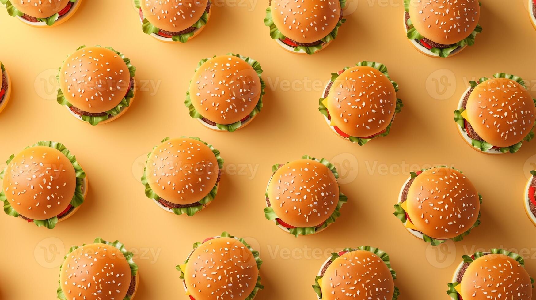 Burger fast food with vegetable for lunch pattern seamless on yellow background photo
