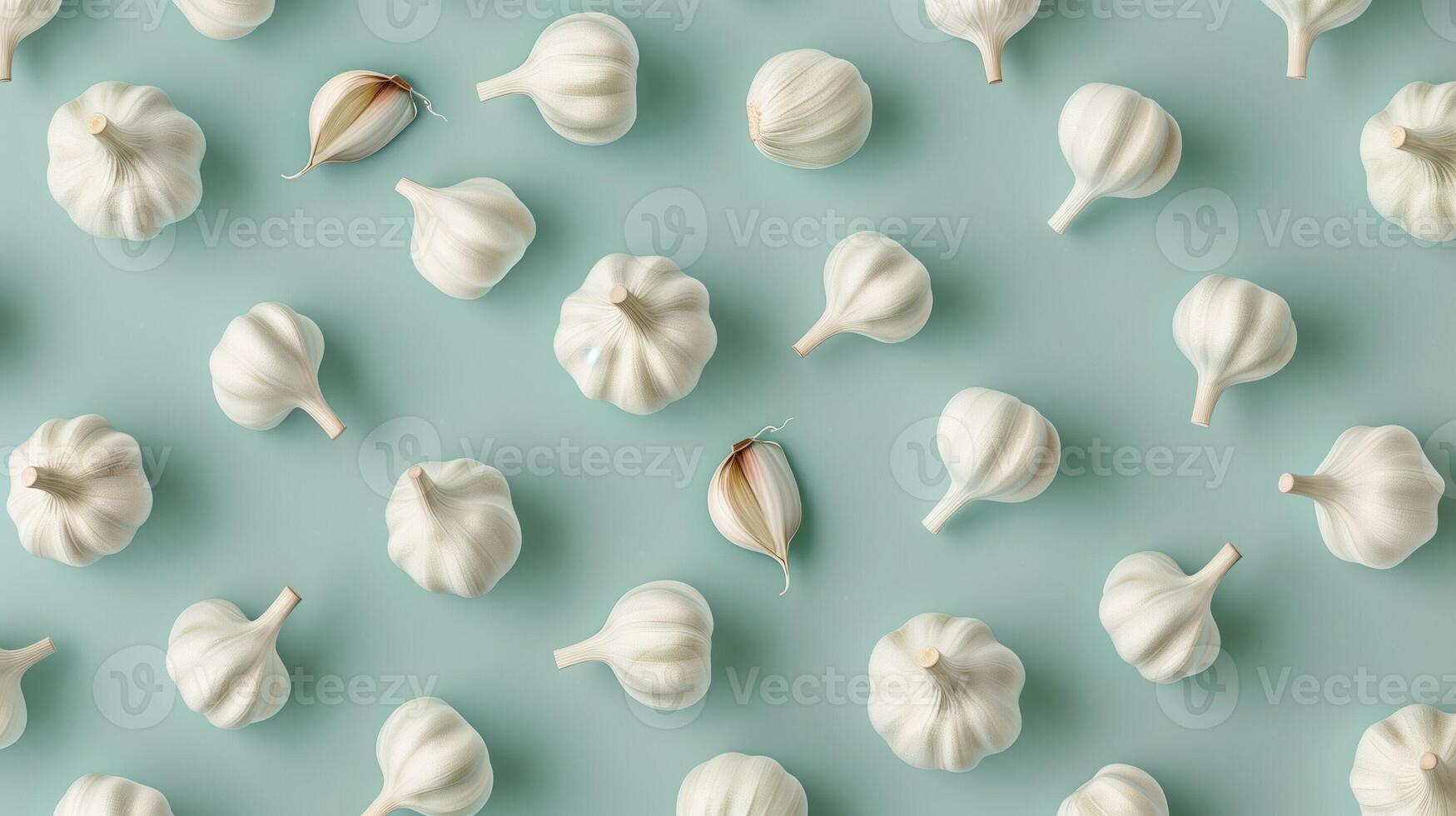 Garlic vegetable spice root organic natural ingredient pattern blue background photo