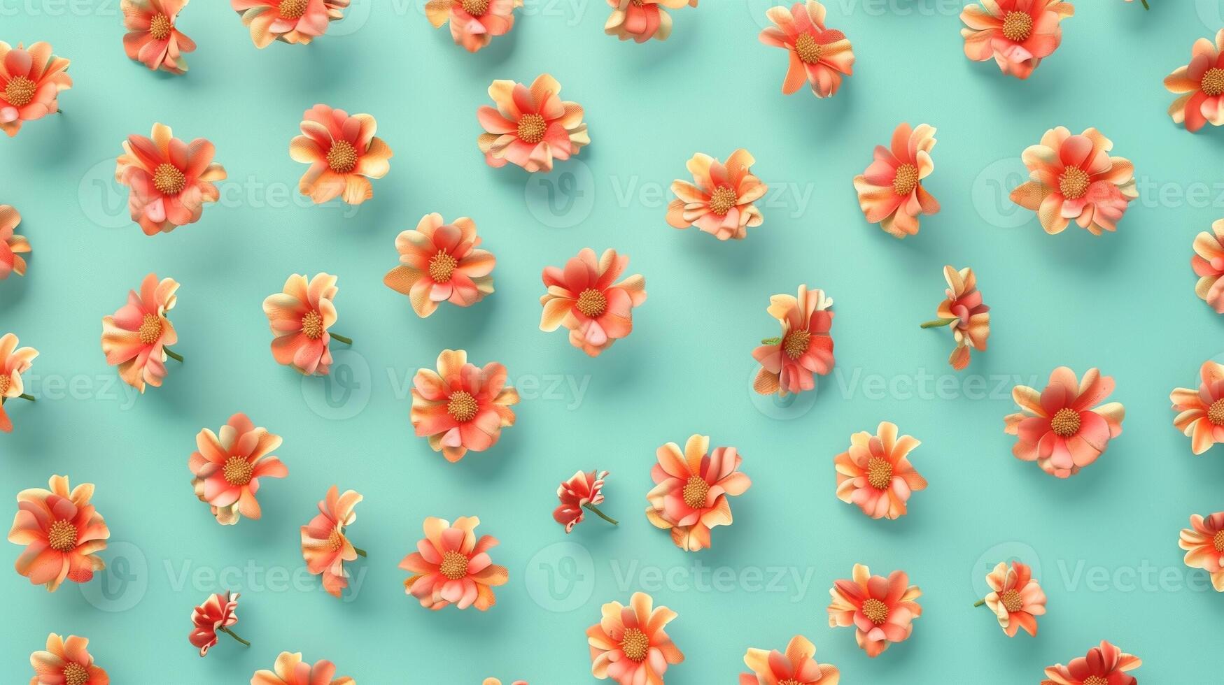 Orange flower botanical garden harvesting pattern on blue background photo