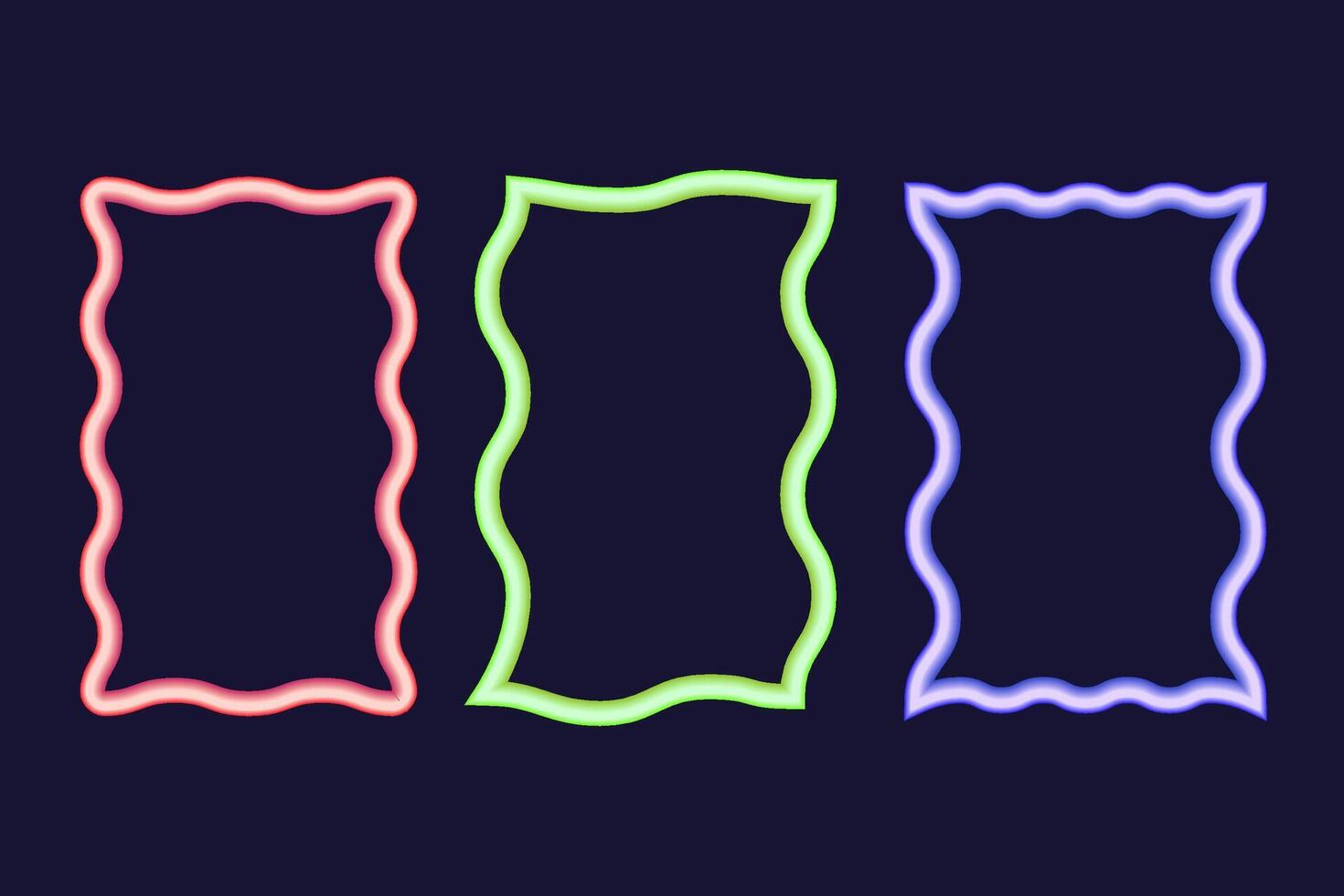 Wavy border frame. Squiggle edge rectangle. Neon color scallop shape. Retro groovy aesthetic element. Trendy illustration. 90s design for poster and invitation vector