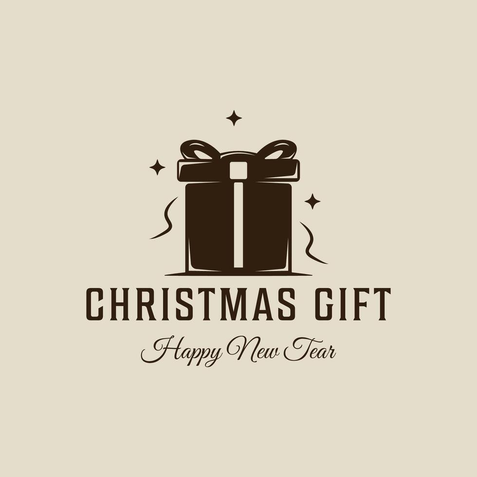 gift box christmas logo vintage illustration template icon graphic design. present sign or symbol for celebration xmas with retro style concept vector