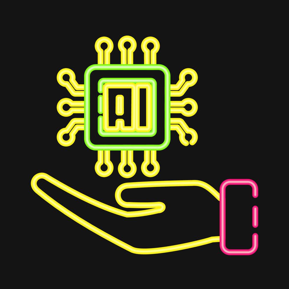 Icon ai on hand. Artificial intelligence elements. Icon in neon style. vector