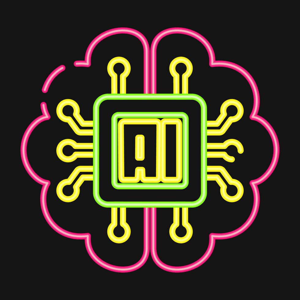 Icon embedded device. Artificial intelligence elements. Icon in neon style. vector