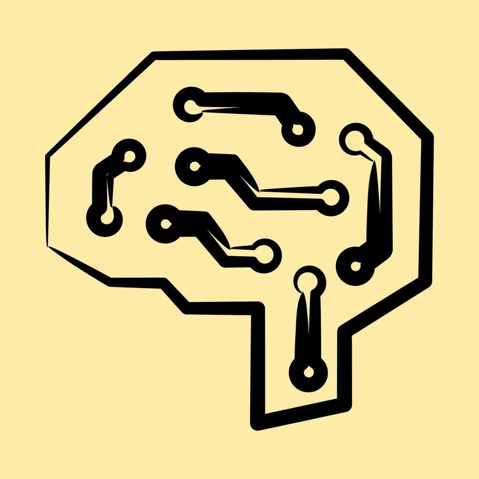 Icon digital brain. Artificial intelligence elements. Icon in hand drawn style. vector