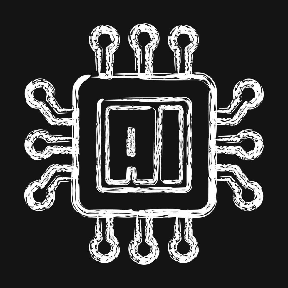 Icon ai processor. Artificial intelligence elements. Icon in chalk style. vector